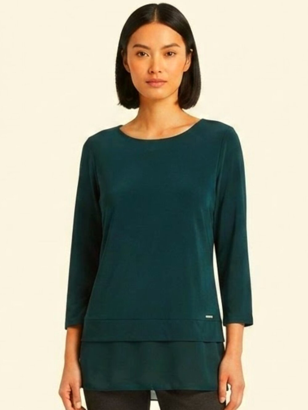 Calvin Klein Forest Green Pull On Relaxed Fit Jersey/Chiffon Top- Sz. Sm